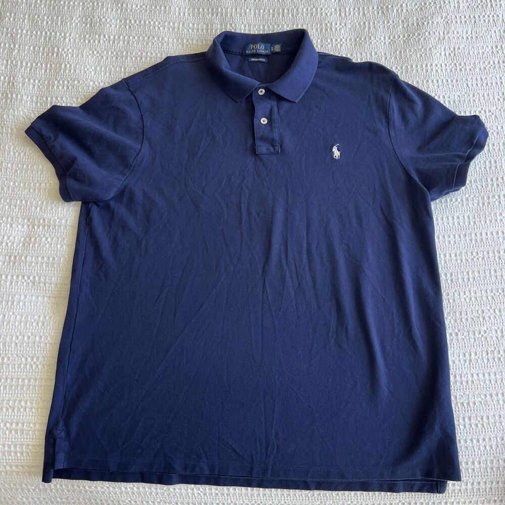 Polo Ralph Lauren Mens XL Custom Slim Fit Short Sleeve Polo Shirt Navy Blue